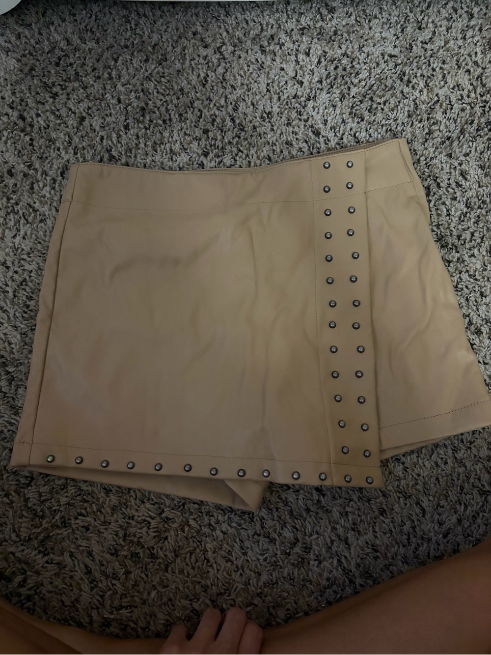 SO Tan Faux Leather Studded Mini Skort